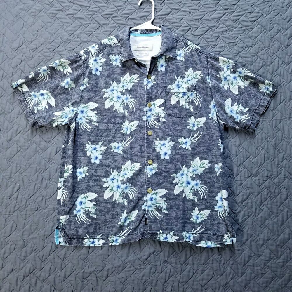 Tommy Bahama Shirt Mens‎ M Gray Original Fit Button Down Short Sleeve Collared